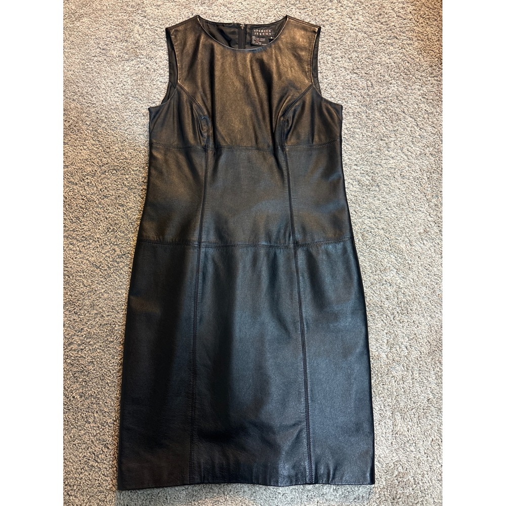 Spenser Jeremy Black Lamb Leather Sleeveless Sheath Dress Size 6 Mini Y2K